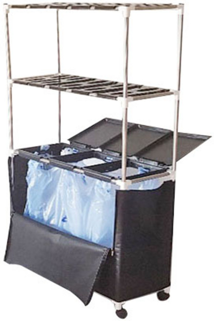 이강테크 앞트임 뚜껑식 사각 분리수거함 3칸 3단 선반형, 블랙, 1개