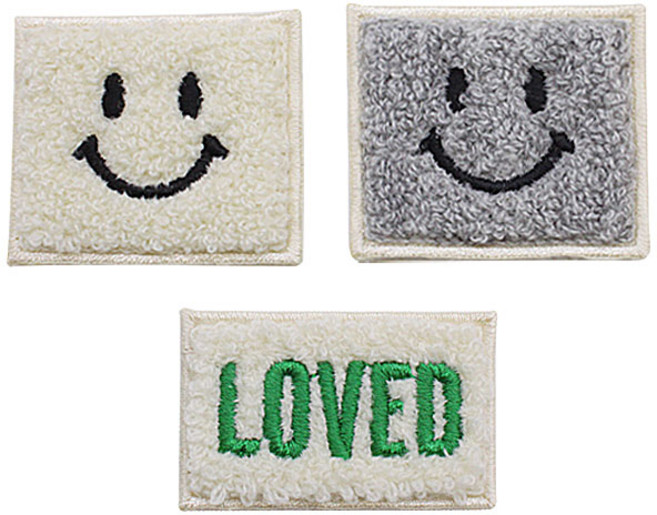 패션포인트 자수 와펜 보슬이 세트, 네모스마일화이트 + 그레이 + LOVED그린, 1개