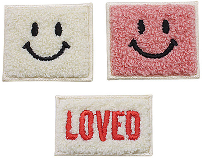 패션포인트 스타일 자수 보슬이 와펜 세트, 네모스마일화이트 + 핑크 + LOVED레드, 1세트