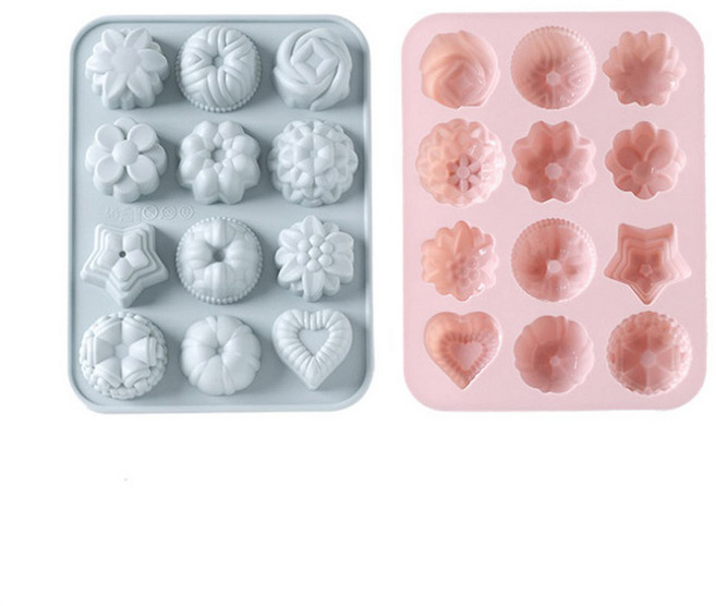 이홈베이킹 실리콘 몰드 12구 2종 세트, 블루 + 핑크, 1세트