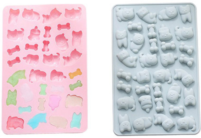 미니얼음 뼈다귀 강아지 실리콘몰드 34구 2종 세트, 블루, 핑크, 1세트