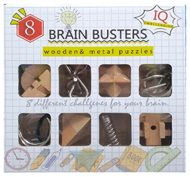 TUCO.B Brain Buster 益智木製拼圖4款 + 拼圖盒益智遊戲4款套組, 8件, 混合顏色, 1個