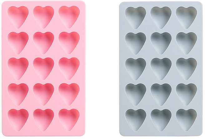 얼음 하트 실리콘 몰드 15구, 블루, 핑크, 1세트