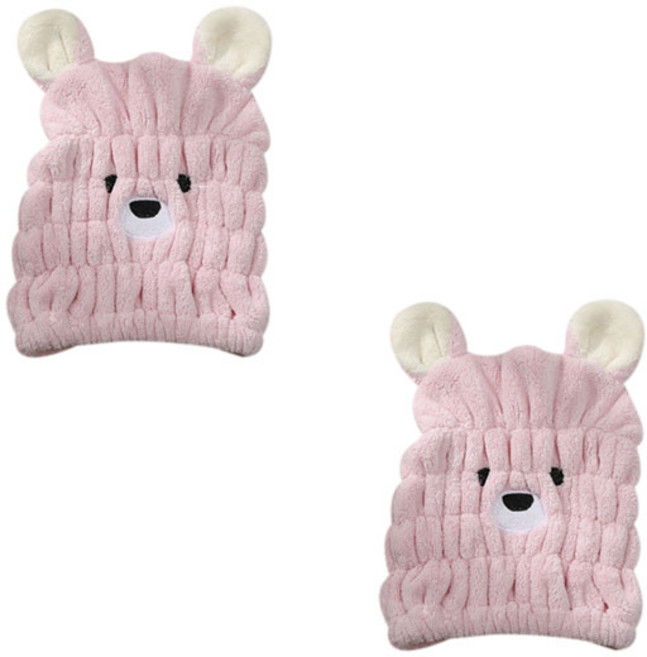 더자카 큐티베어 헤어드라이 타월 20 x 25 cm, 핑크, 2개