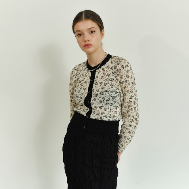 1159스튜디오 여성용 A2 FLORAL PUFF CARDIGAN