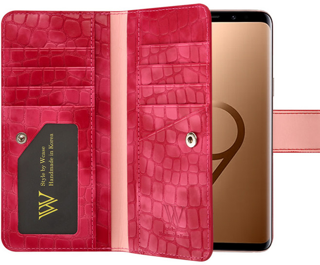 더블유케이스 커스텀라벨 양면지갑 휴대폰 케이스 + 핸드스트랩