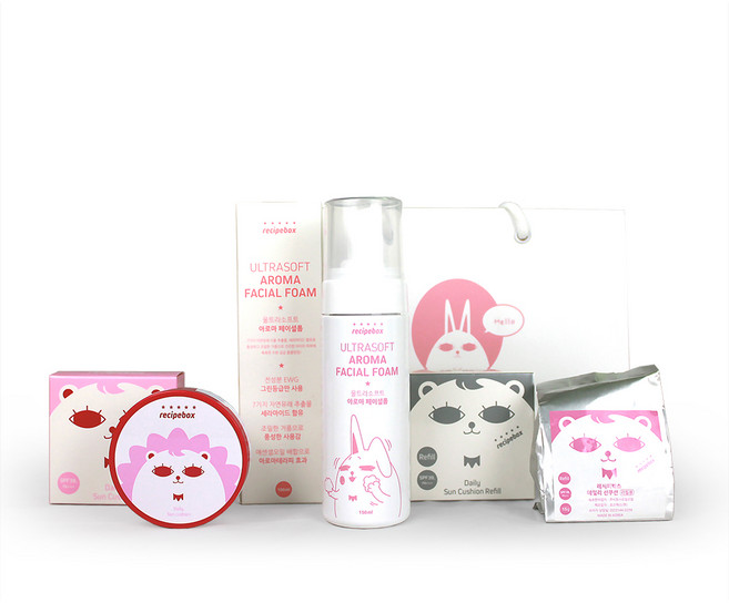 레시피박스 어린이 썬케어 세트 썬쿠션 + 리필 + 폼클렌징 + 쇼핑백, 1세트