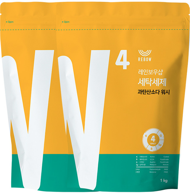 레인보우샵 W4 과탄산소다 워시 올인원 세탁세제 리필, 1kg, 2개