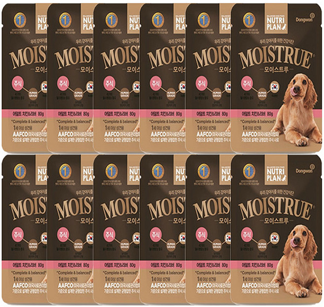 동원뉴트리플랜 어덜트 강아지 모이스트루 주식파우치, 닭+L-테아린, 80g, 12개