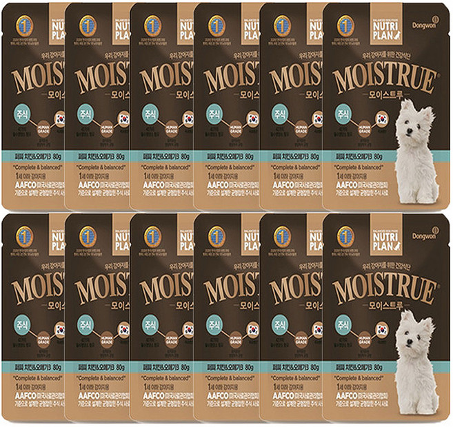 동원뉴트리플랜 퍼피 모이스트루 주식파우치, 닭, 80g, 12개