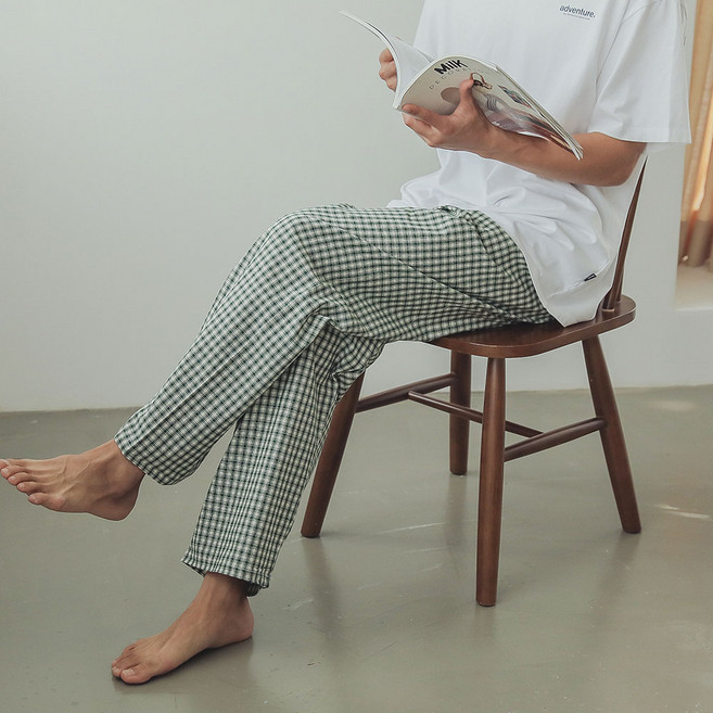 글램공감 커플용 통기성 모네 체크 면 잠옷 바지