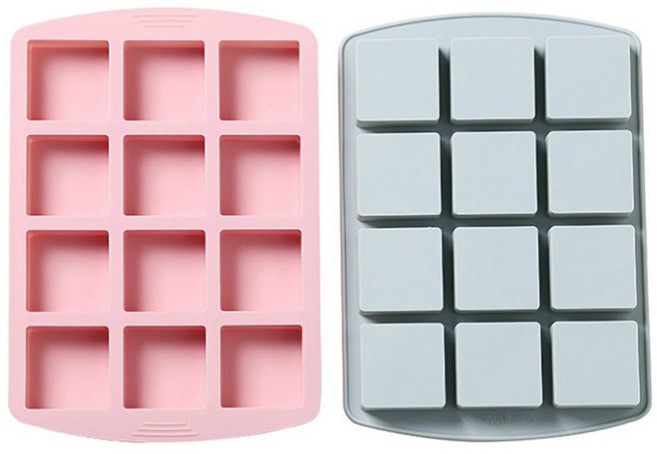차칸쿡 실리콘몰드 정사각12구 파스텔톤 2종 세트, 블루 + 핑크, 1세트