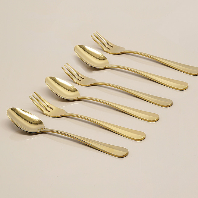 테이블아트 국산 이프 골드 티스푼 티포크 세트, 1세트, 티스푼 3p + 티포크 3p