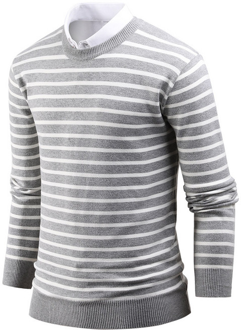 다꾸앙 남성용 스웨터 코디 만인의 스트라이프 라운드넥 긴팔 니트 B08M13_tn1609