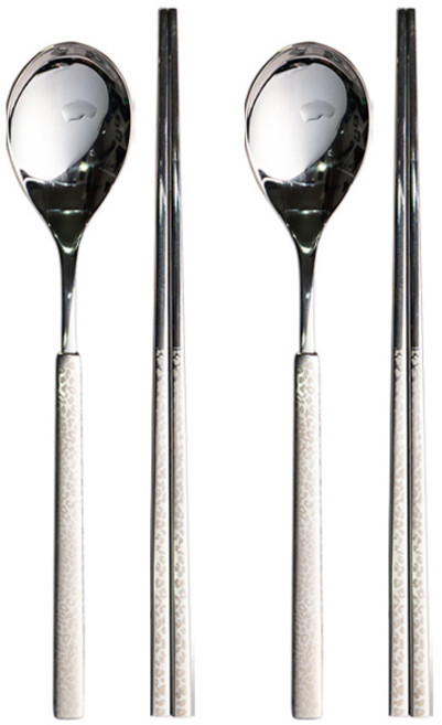 RAONNURI 豹紋印花餐具組, 白色, 2p白勺+2筷, 1套