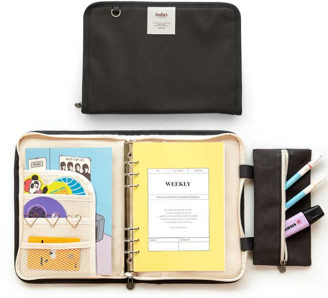 퍼니메이드 캔버스 6공 다이어리 커버 A5 세트, 차콜, 1세트