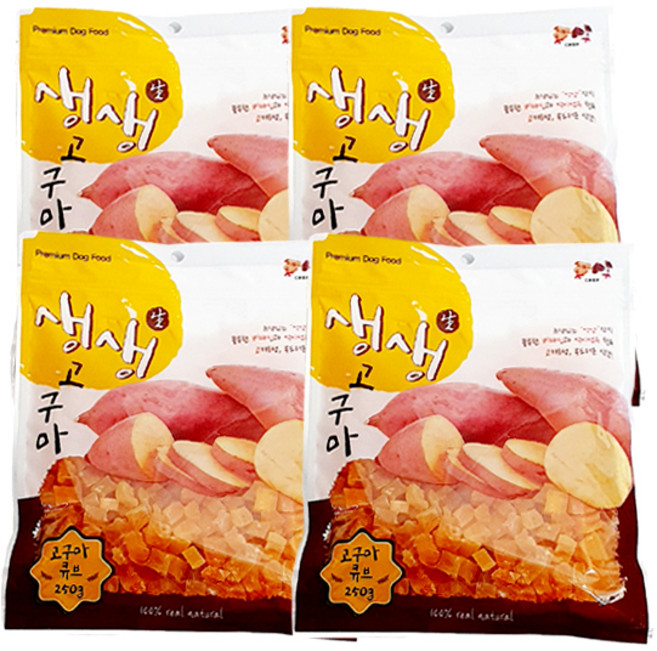 생생고구마 강아지 간식 큐브, 고구마맛, 250g, 4개