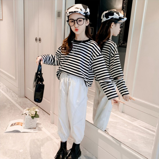 엔젤아이 아동용 줄 소매 트임 맨투맨 바지 세트