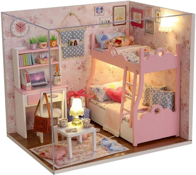꼬미딜 DIY 미니어처하우스 소형 15 사랑의 이층침대 + 제작도구, 혼합색상, 1개