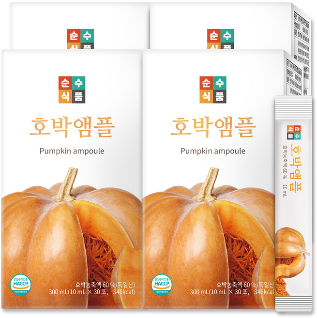 순수식품 유기농 늙은호박 앰플 스틱, 300ml, 4개