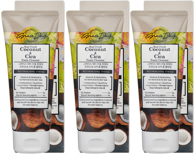 그레이스데이 리얼 프레쉬 코코넛 시카 클렌징 폼, 100ml, 3개