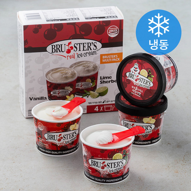 부르스터스 미니컵 바닐라맛 아이스크림 2개 + 라임샤벳 2개 세트 (냉동), 100ml, 4개입, 1세트