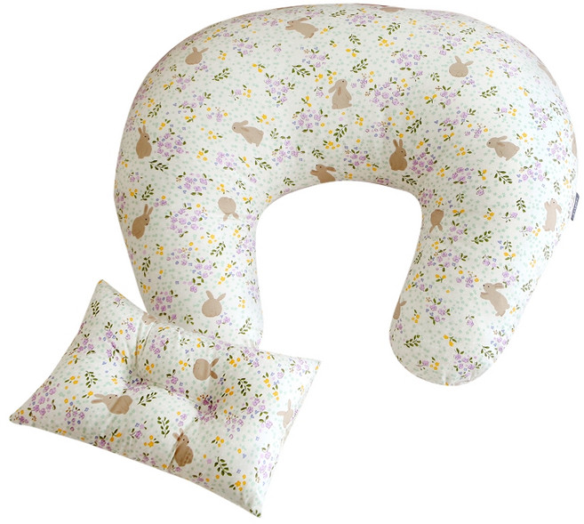 쁘리엘르 소피 순면 신생아 수유쿠션 C자형 + 베개 세트, 멀티