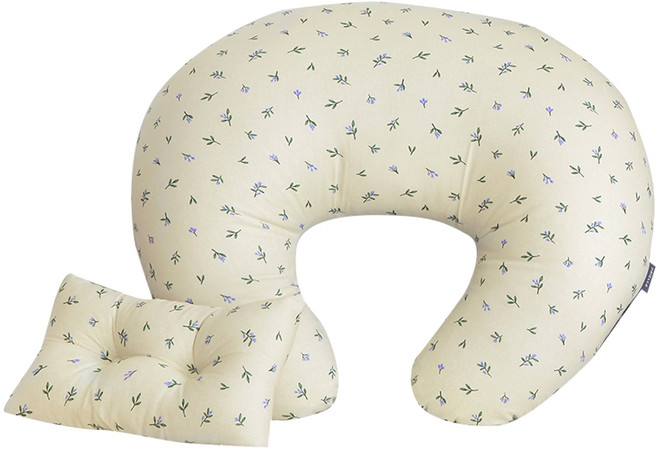 쁘리엘르 허밍 순면 신생아 수유쿠션 C자형 + 베개 세트, 아이보리