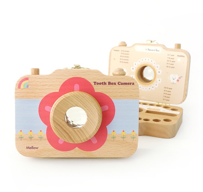 Mellow 베이비 투스 박스 카메라 플라워 원목유치보관함, 레드