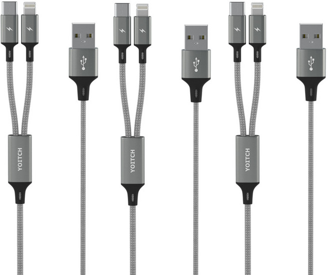 요이치 마운틴 로그 2in1 멀티 8핀 c타입 고속충전케이블, 70cm, 혼합색상, 3개