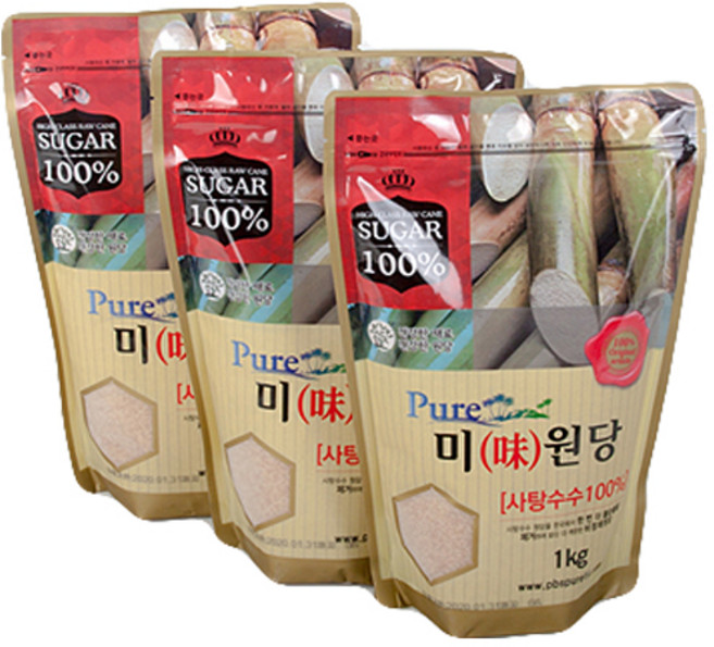 비정제 사탕수수원당 설탕, 1kg, 3개