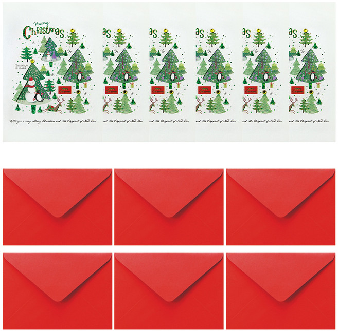 프롬앤투 크리스마스 카드 + 봉투 세트 S201q4, 혼합색상, 6세트
