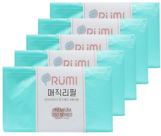 오루미 프리미엄 250 시리즈 14L/16L/20L/21L 매직캔 호환 리필 기저귀 쓰레기봉투, 1개