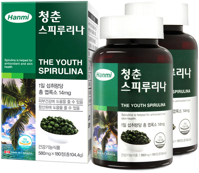 한미헬스 청춘 스피루리나, 180정, 2개