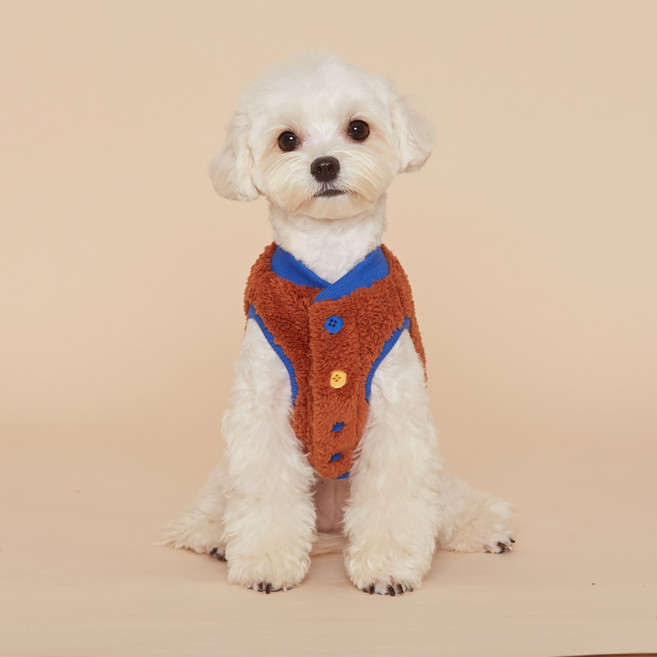 플로트 플러피 후리스 스타디움 강아지 조끼, 브라운, 1개