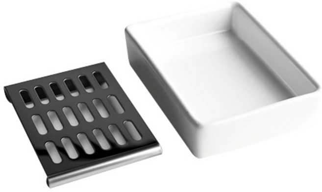 아토소 도자스텐 비누 받침대 디쉬 + 트레이, 디쉬(백자), 트레이(실버), 1세트