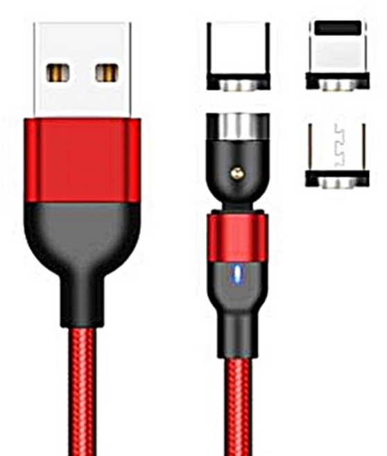 A6마트 360도 회전 휴대폰 자석 충전 케이블 + 커넥터 3종, 레드, 1개
