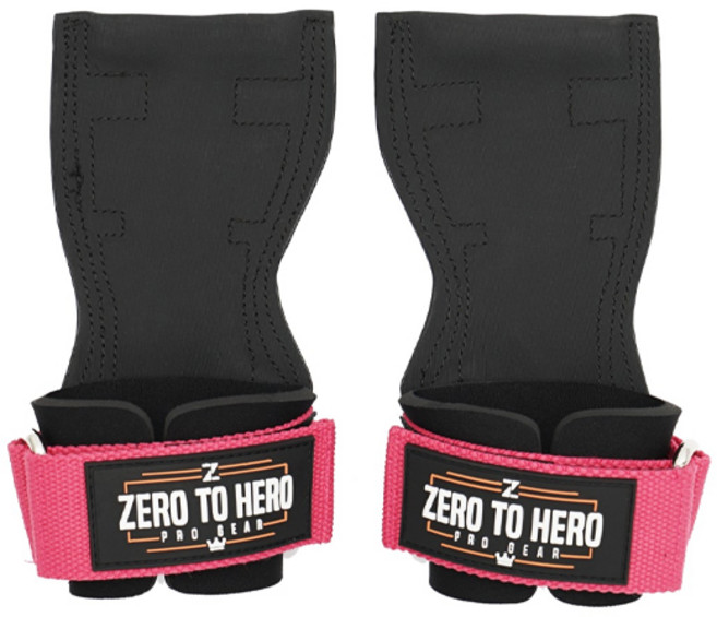 제로투히어로 리프팅 프로 그립 일체형 헬스 스트랩, 1세트, PINK