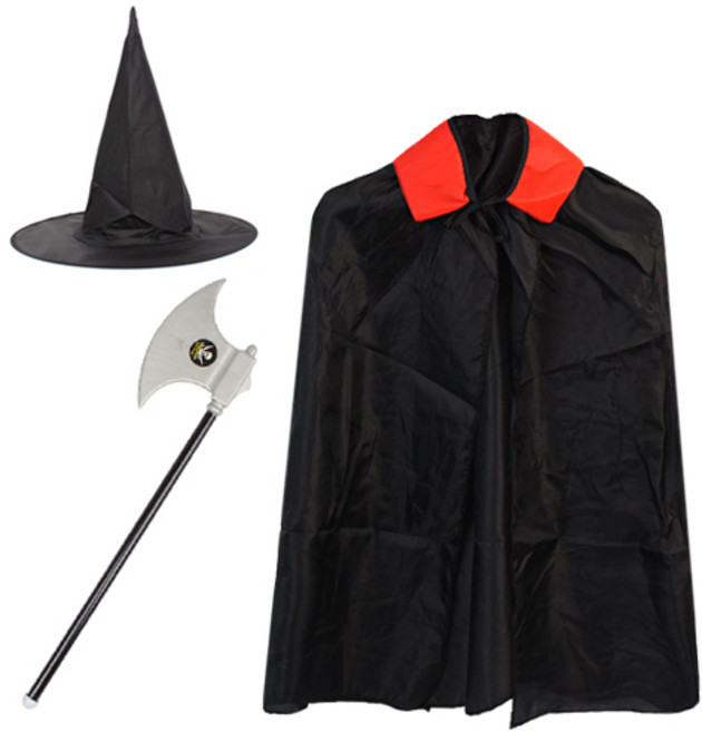 파티해 아동용 망토 + 마녀 모자 + 꼬마 도끼 세트, 혼합색상, 1세트