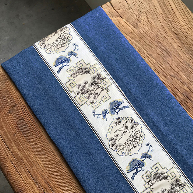 알럽홈 린넨 전통자수패턴 테이블러너, 네이비, 30 x 120 cm, 1개