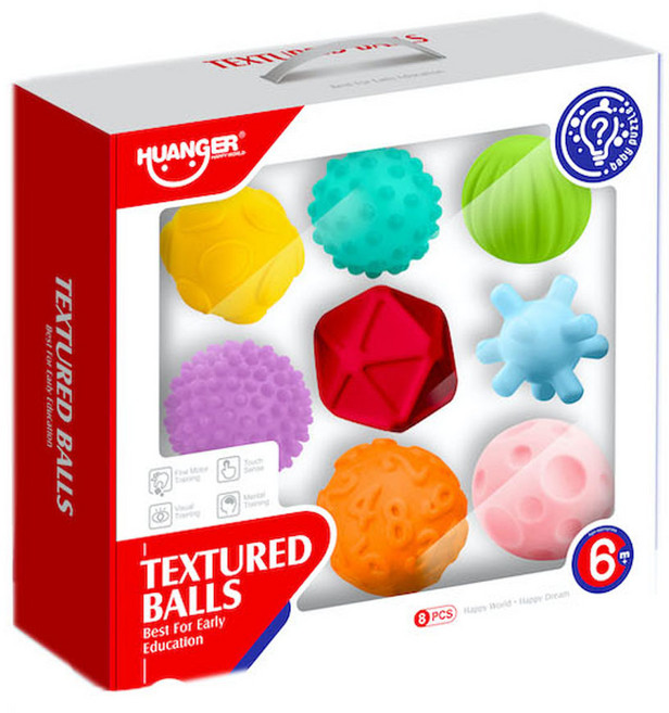 HUANGER 柔軟3D感官質感多功能球類玩具8件組 寶寶球, 混合顏色