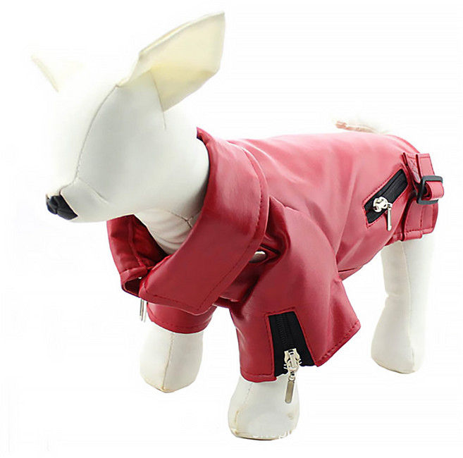 알럽펫 반려동물 페이크 레더 자켓, 레드, 1개