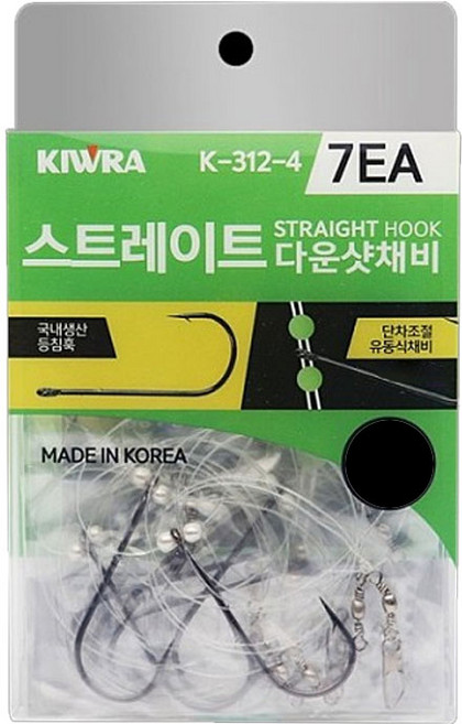 키우라 스트레이트 다운샷채비 낚싯바늘, 1개, 7개입
