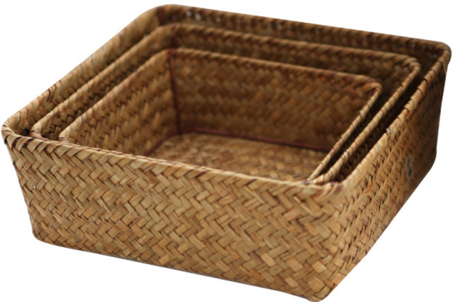 내일의공간 정사각 라탄 바구니 3종 세트, 혼합색상, 1세트