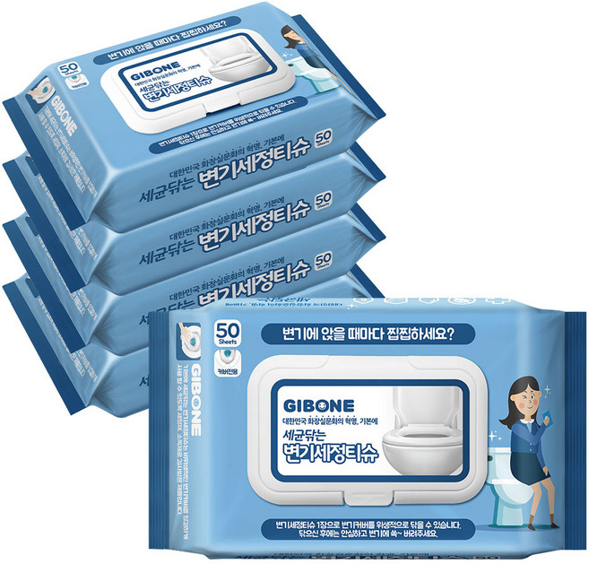 기본에 세균닦는 변기세정티슈 50매, 5개