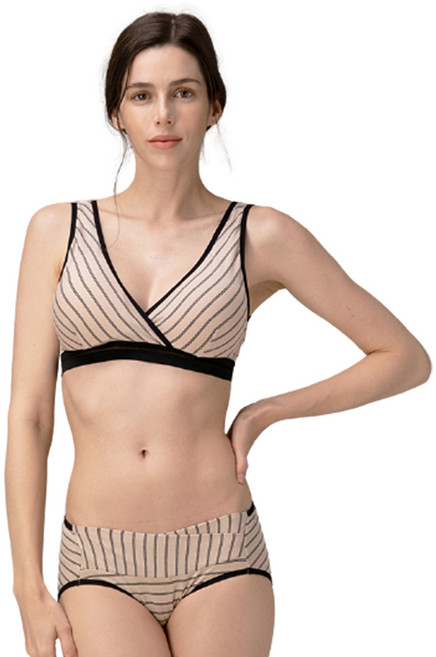 뉴니끄 면모달 후크랩 수유브라 + 스트라이프 임산부 팬티 세트