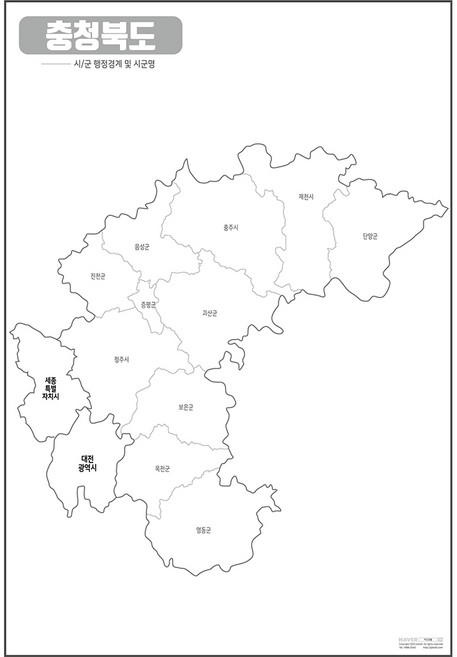 지도닷컴 우리나라 도별 백지도 충청북도 코팅형 중, 1개