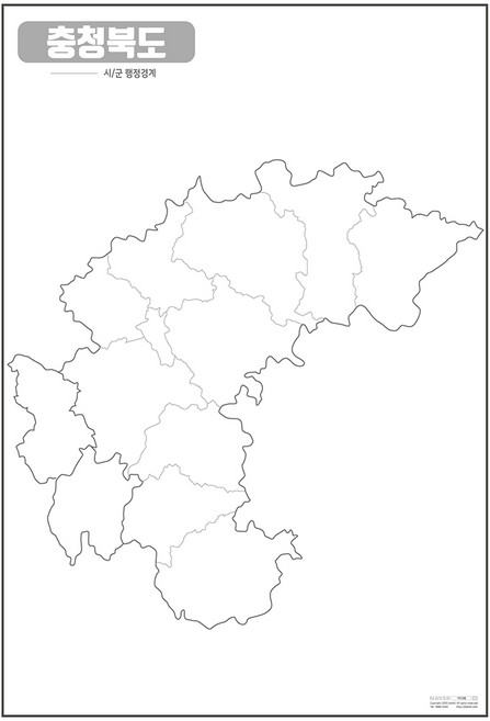 지도닷컴 우리나라 도별 백지도 충청북도 코팅형 대, 1개