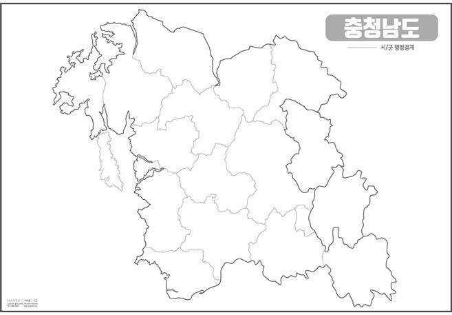 지도닷컴 우리나라 도별 백지도 충청남도 코팅형 대, 1개