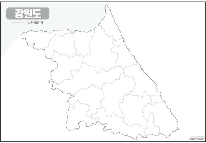 지도닷컴 우리나라 도별 백지도 강원도 코팅형 중, 1개